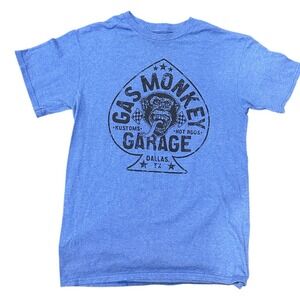 Gas Monkey Garage Men Small Graphic T-Shirt Blue Heather Dallas Texas Spade Logo